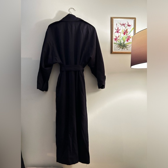 VINTAGE Navy Blue Double Breasted Trench Coat with Belt | Size M - Picture 2 of 4